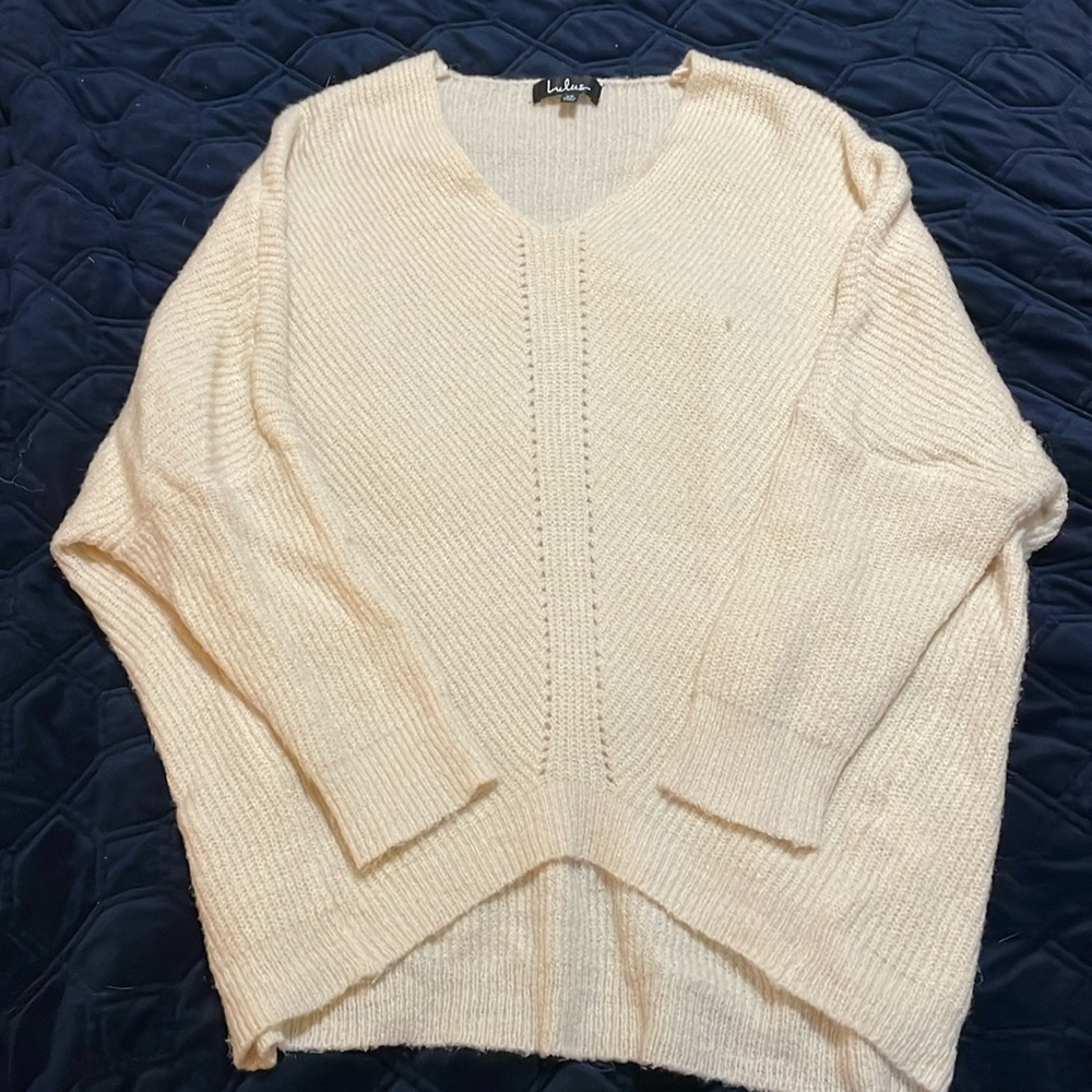 Lulus pointelle tunic cream sweater